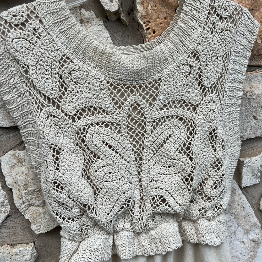 Polagram Cream Crochet Knit Top Maxi Dress Size Small Boho Cottagecore Festival - Picture 3 of 8